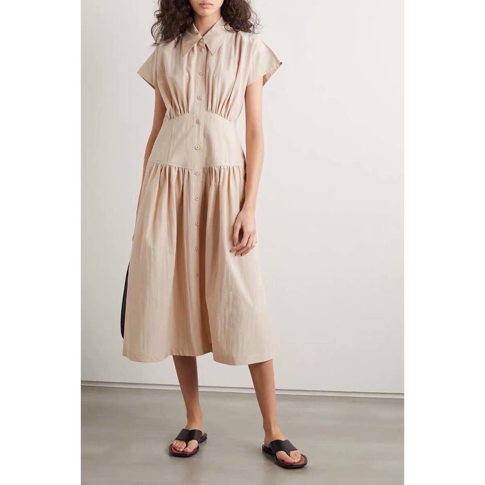 NWT $395 LOW CLASSIC Green Gathered Midi Dress SIZE S